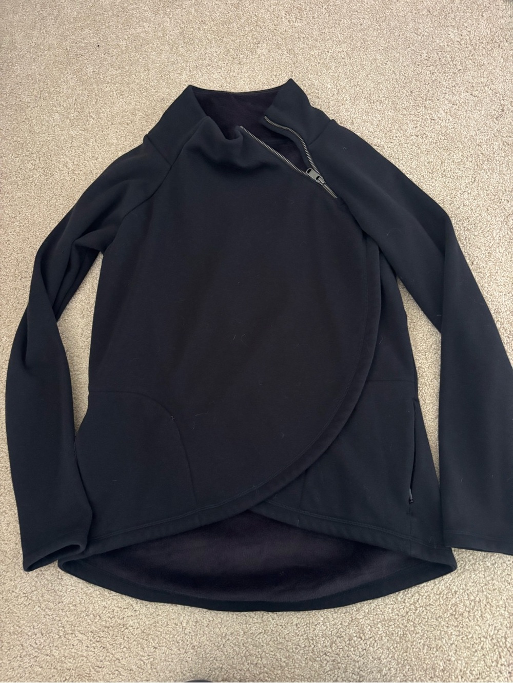 Athleta Cozy Karma Asymmetrical Zip Fleece Pullover Sweatshirt Black Women's S.